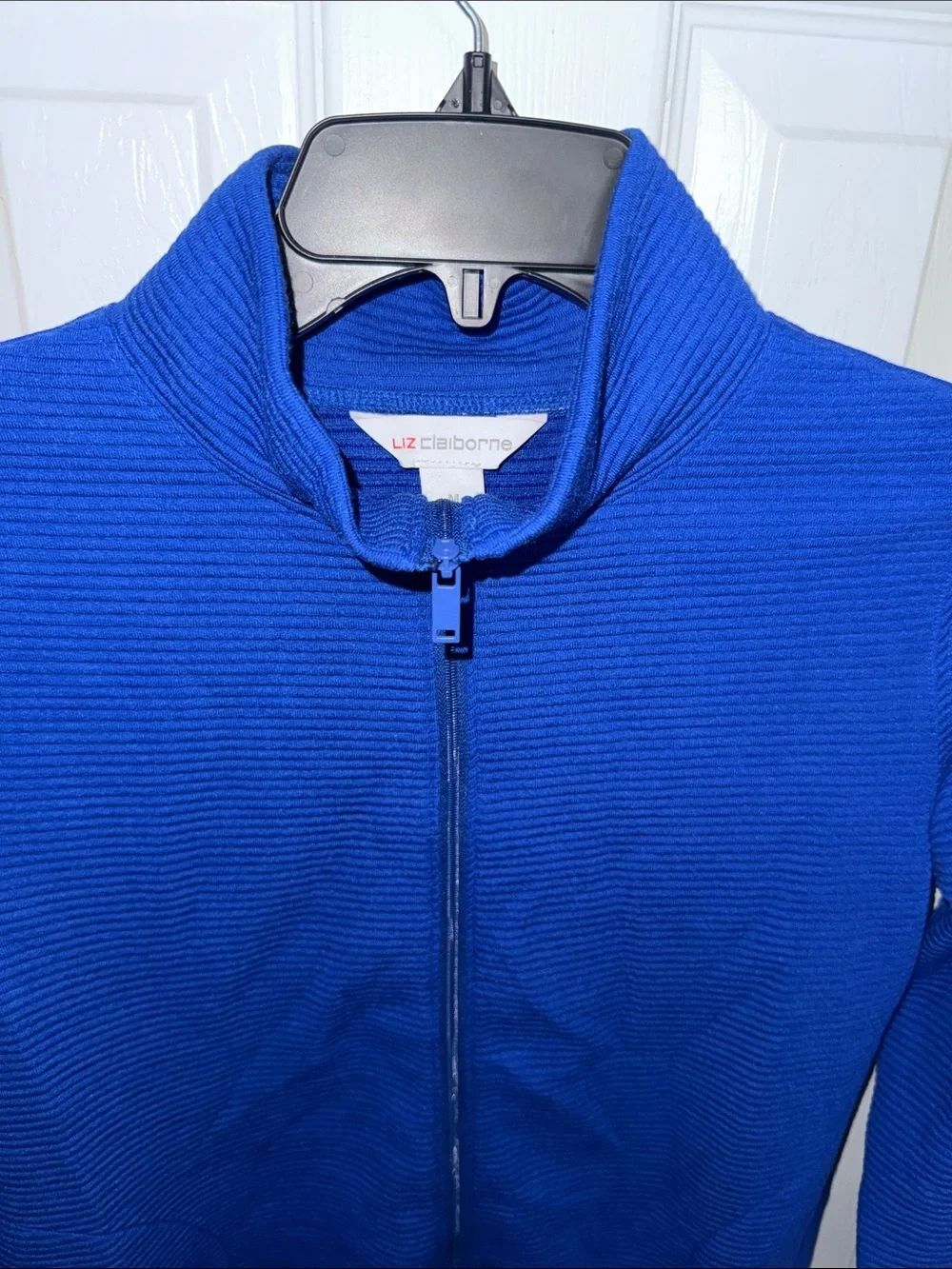 Cobalt Blue Zip Front Ribbed Cardigan - Picture 4 of 9